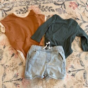 Little Co - Lauren Conrad - Brown and Green Baby Onesies with Denim Shorts